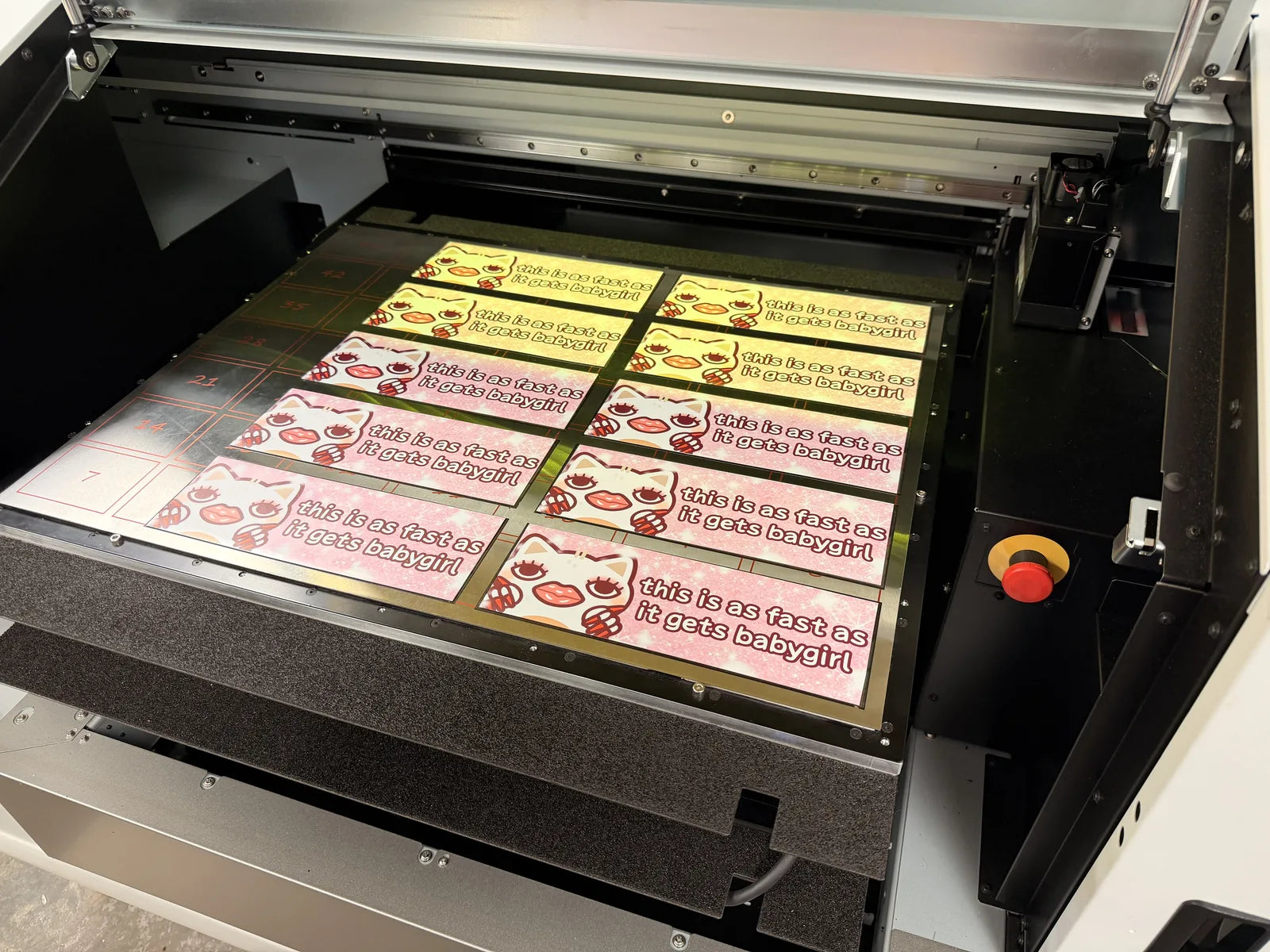 eveoart bumper magnets on a UV printer bed at Ti Project