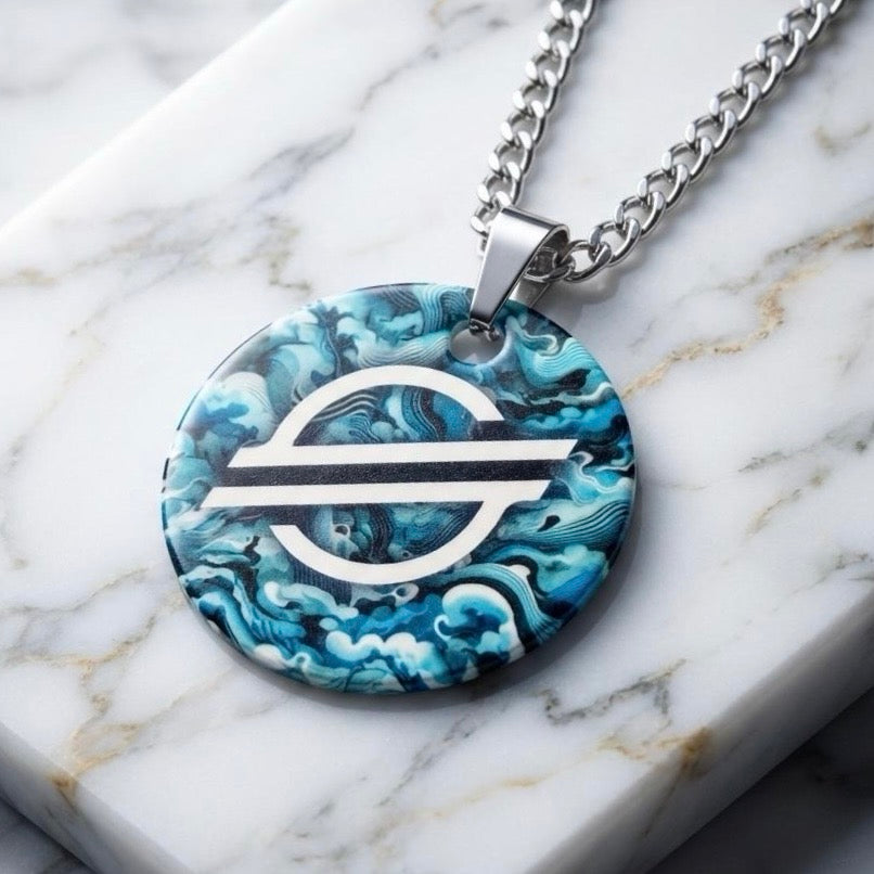 UV printed metal pendant charm from the Ti Project wearables line
